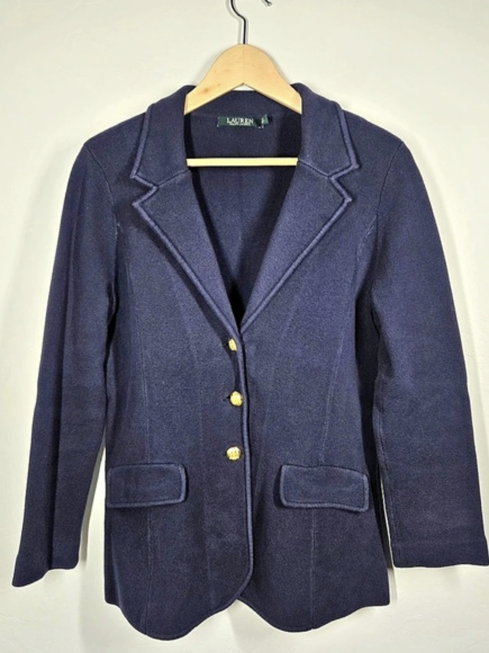 Lauren Ralph Lauren Cotton-Blend Knit Blazer Blue